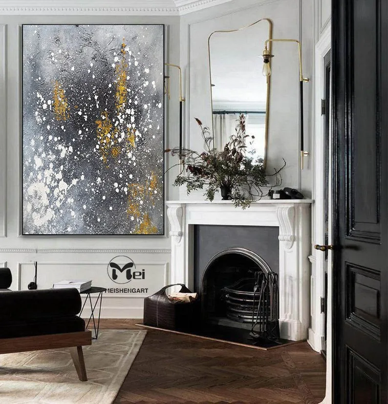 Gray Gold Acrylic Painting Modern Art Oversize Painting Kp017