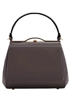 Grey Vintage Look Glossy Patent Frame Bag