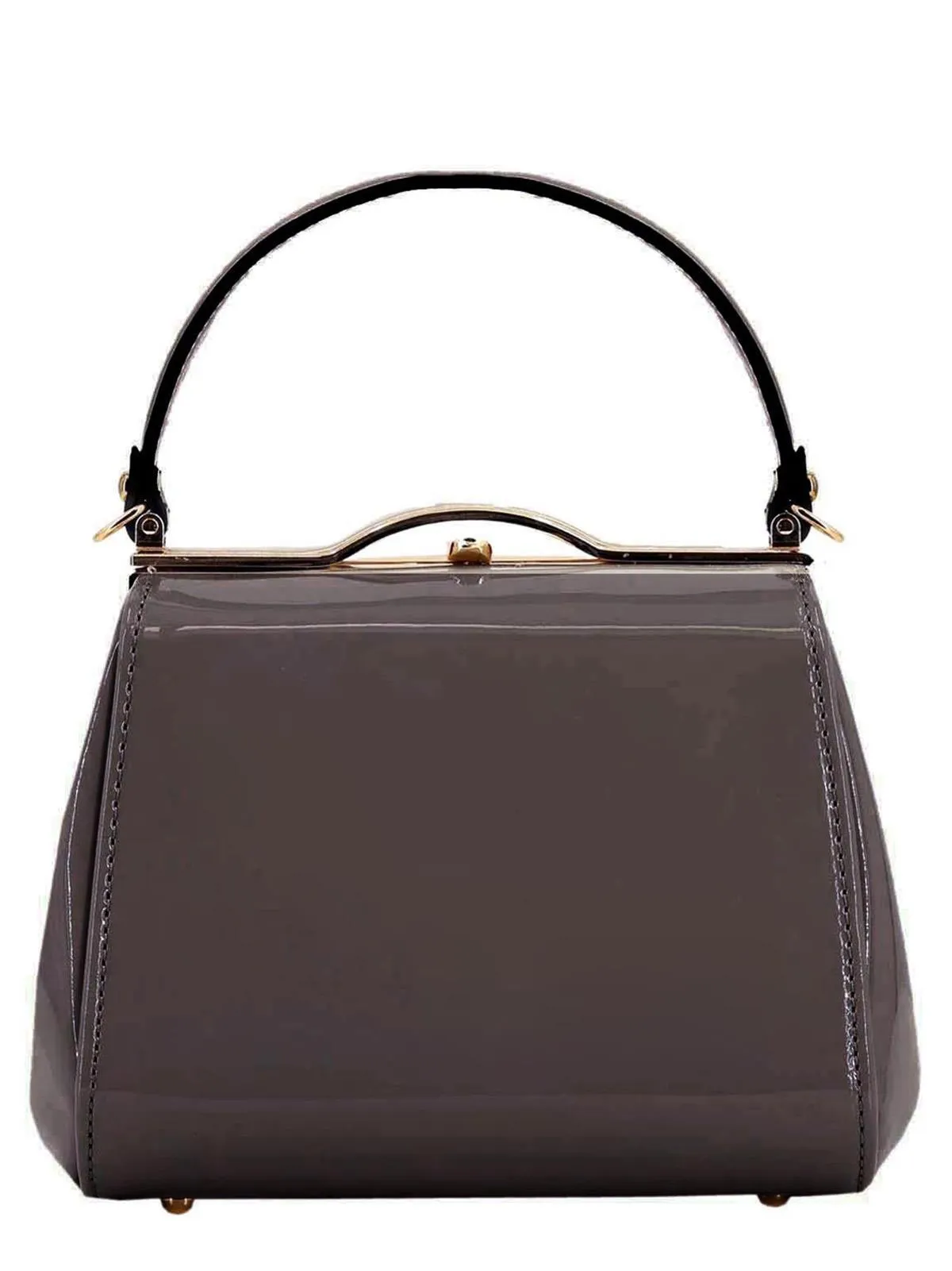 Grey Vintage Look Glossy Patent Frame Bag