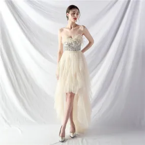 Handmade ostrich hair positioning flower beads mesh wedding banquet party dress