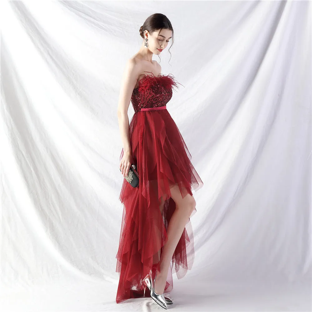 Handmade ostrich hair positioning flower beads mesh wedding banquet party dress