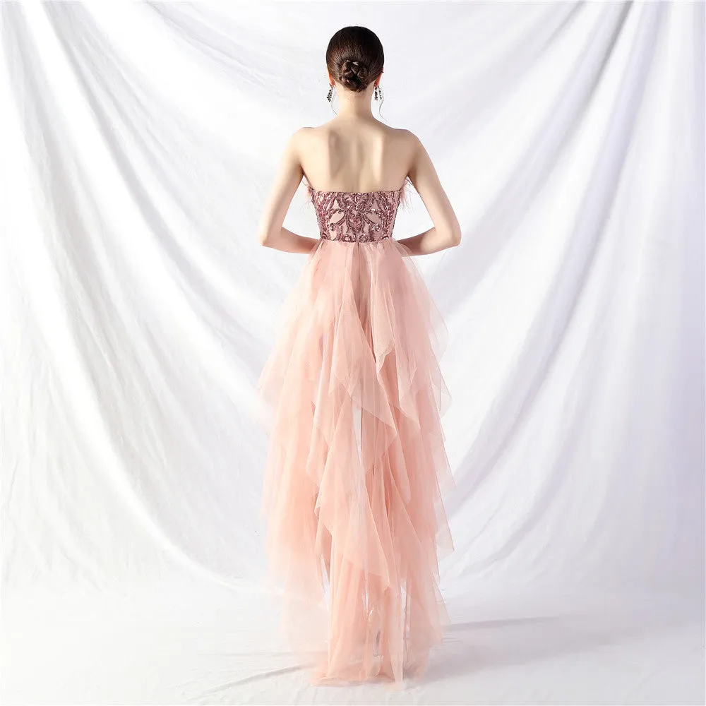 Handmade ostrich hair positioning flower beads mesh wedding banquet party dress