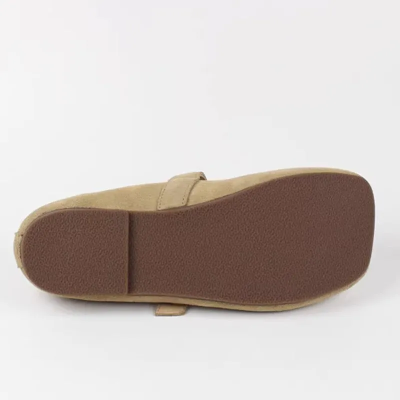 Handmade Suede Leather Mary Jane Breathable in Apricot/Brown