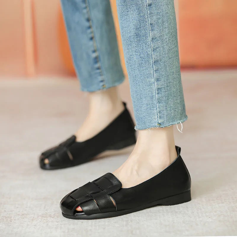 Handmade Womens Soft Genuine Leather Loafers Summer Sandals Black/Brown/Off white