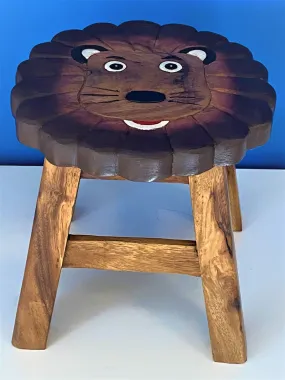 Kids Chair Wooden Stool Animal Lion Theme Children’s Chair and Toddlers Stepping Stool.