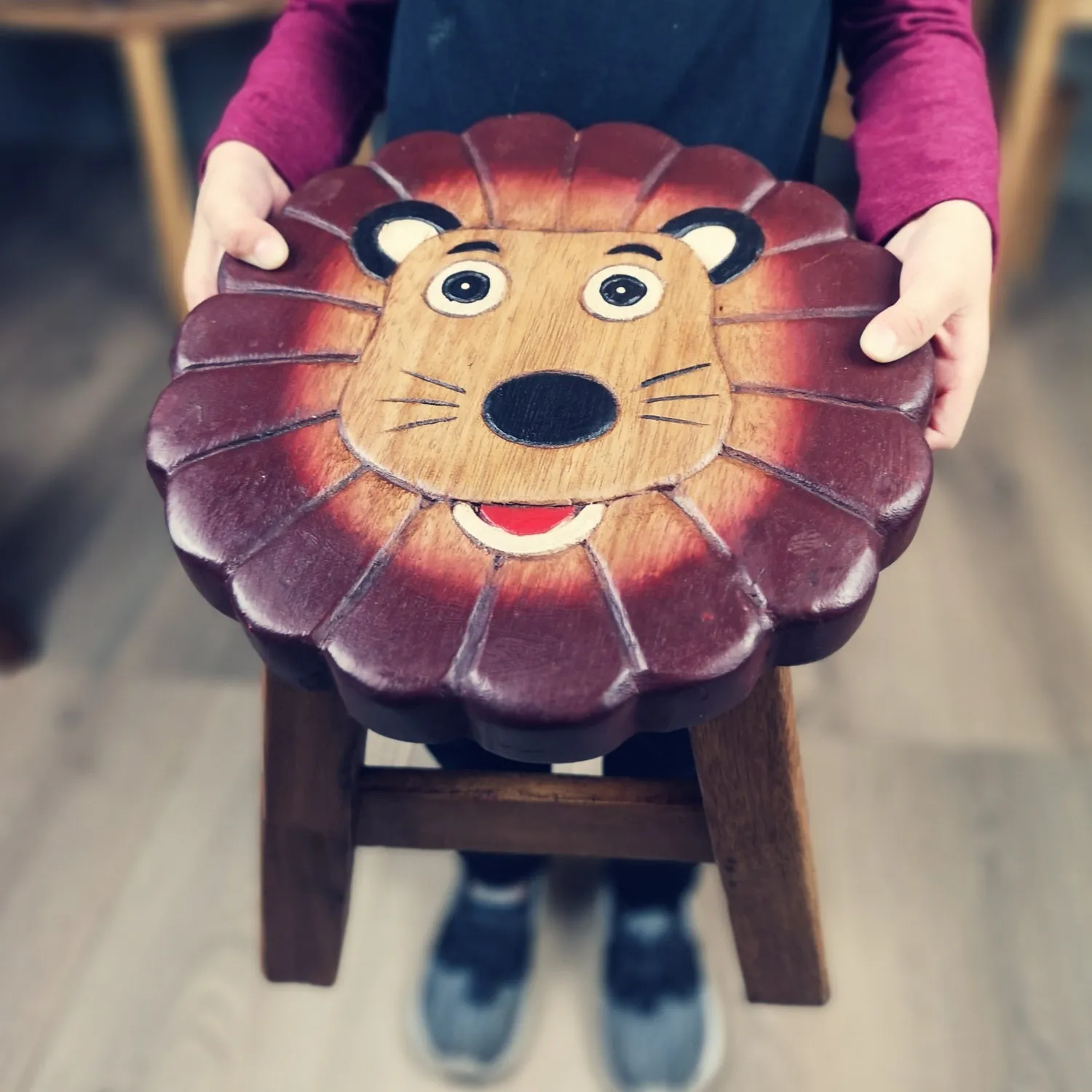 Kids Chair Wooden Stool Animal Lion Theme Children’s Chair and Toddlers Stepping Stool.