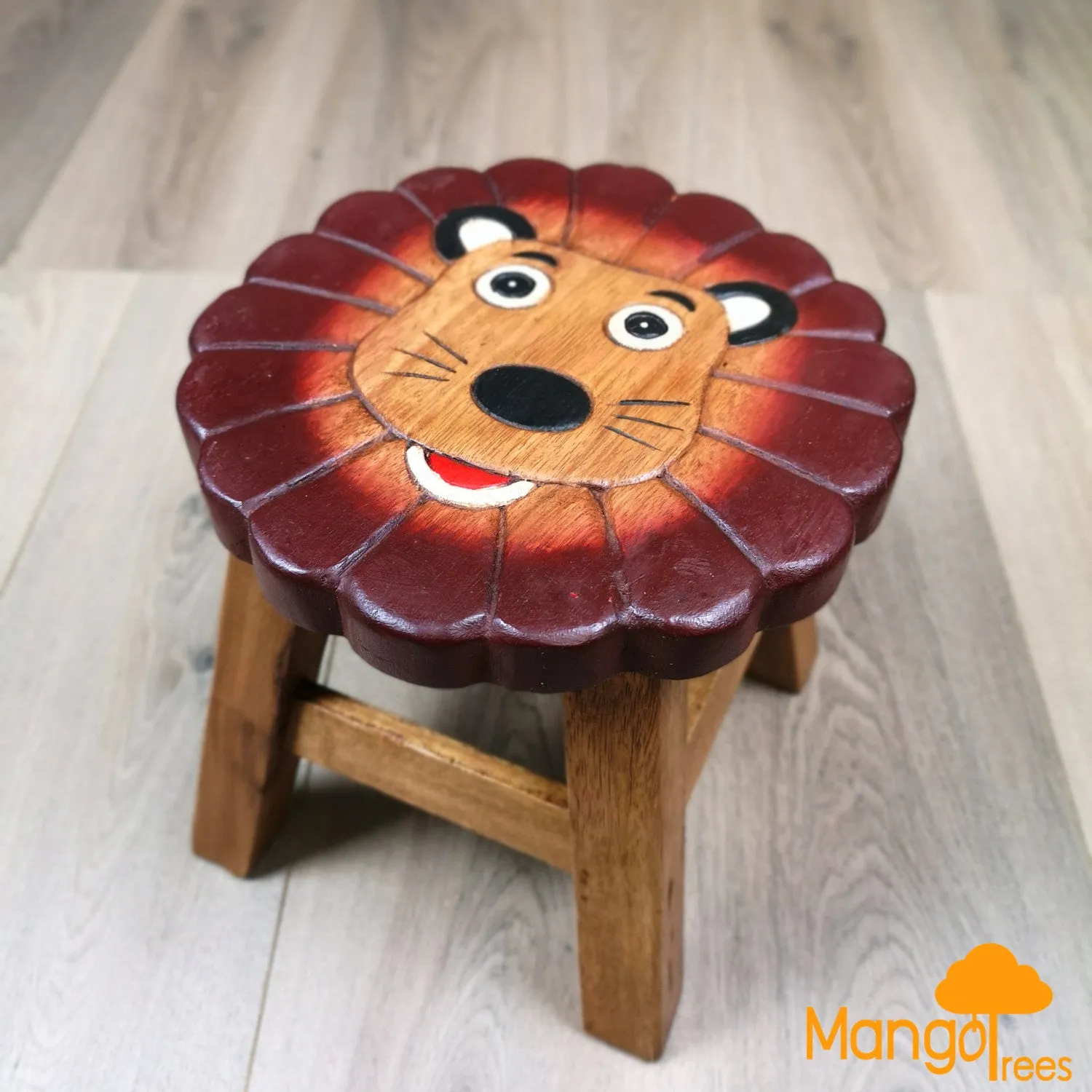 Kids Chair Wooden Stool Animal Lion Theme Children’s Chair and Toddlers Stepping Stool.