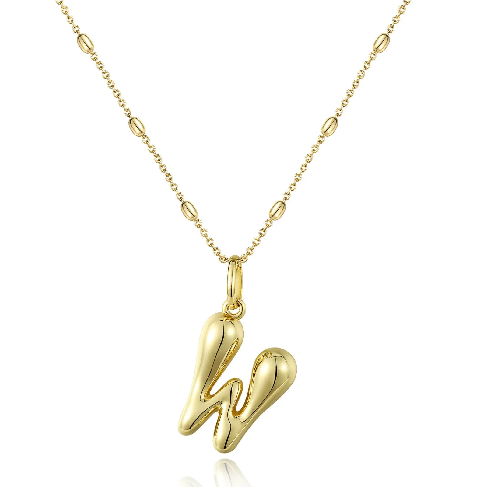 KissYan Bubble Letter Necklace,14K Gold Plated Balloon Initial Pendant with Bead Chain Dainty Jewelry Gift for Women