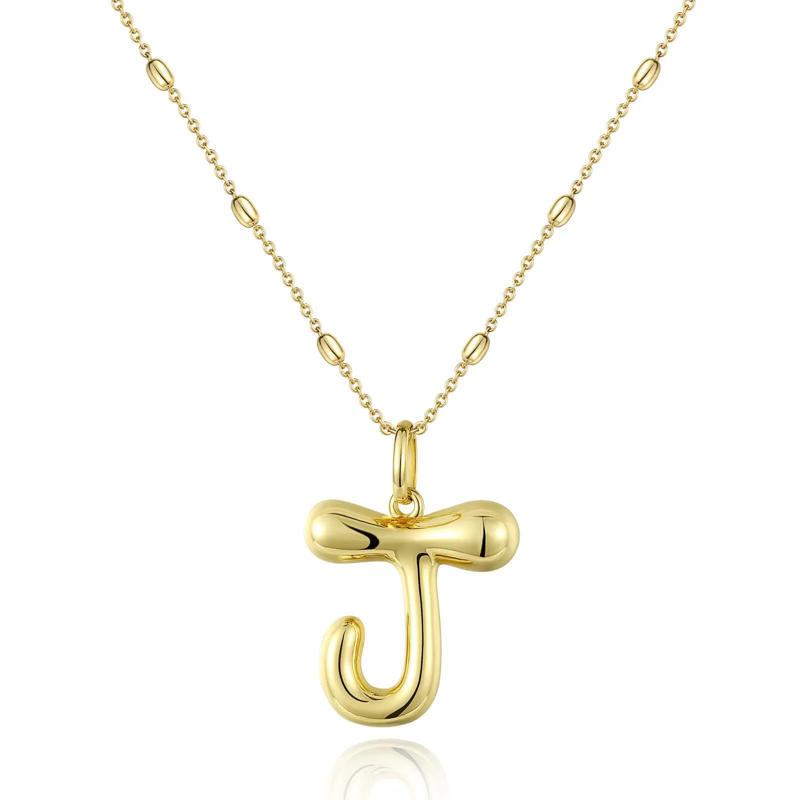 KissYan Bubble Letter Necklace,14K Gold Plated Balloon Initial Pendant with Bead Chain Dainty Jewelry Gift for Women