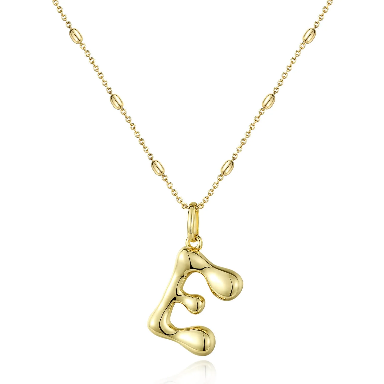 KissYan Bubble Letter Necklace,14K Gold Plated Balloon Initial Pendant with Bead Chain Dainty Jewelry Gift for Women