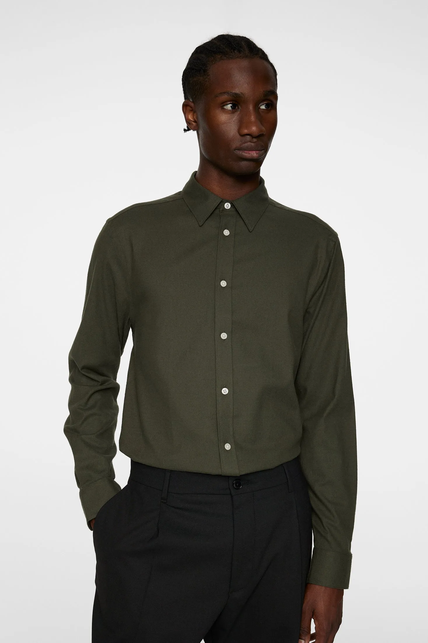 Light Flannel Slim Shirt / Forest Green