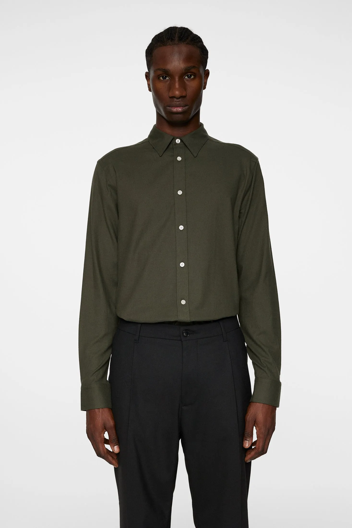 Light Flannel Slim Shirt / Forest Green