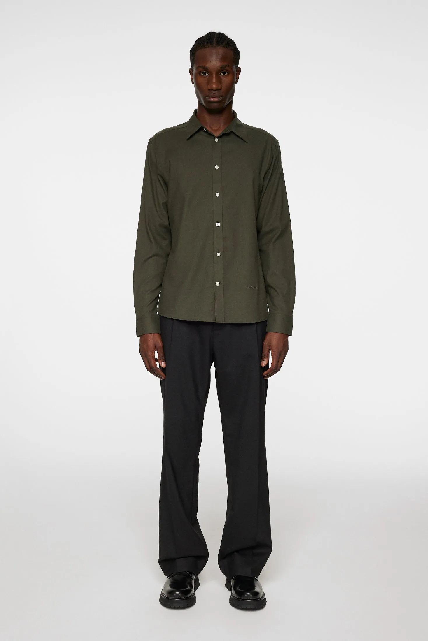 Light Flannel Slim Shirt / Forest Green