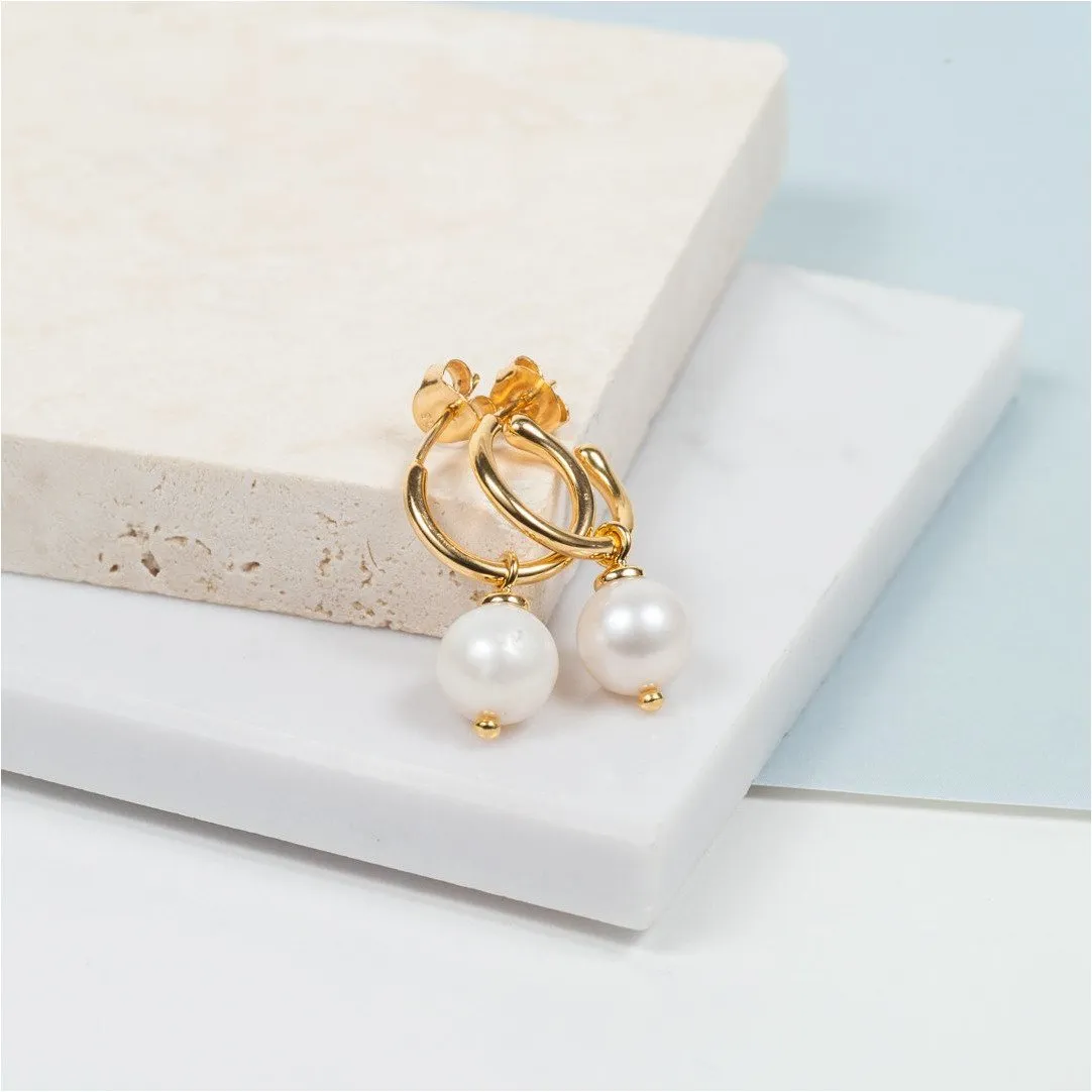 Manhattan Gold & Freshwater Pearl Interchangeable Hoop Earrings