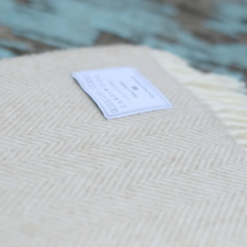 Merino Wool Herringbone Blanket in Beige