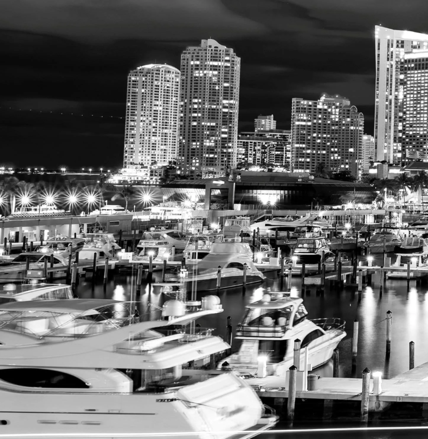 Miami Skyline Black & White Canvas Wall Art