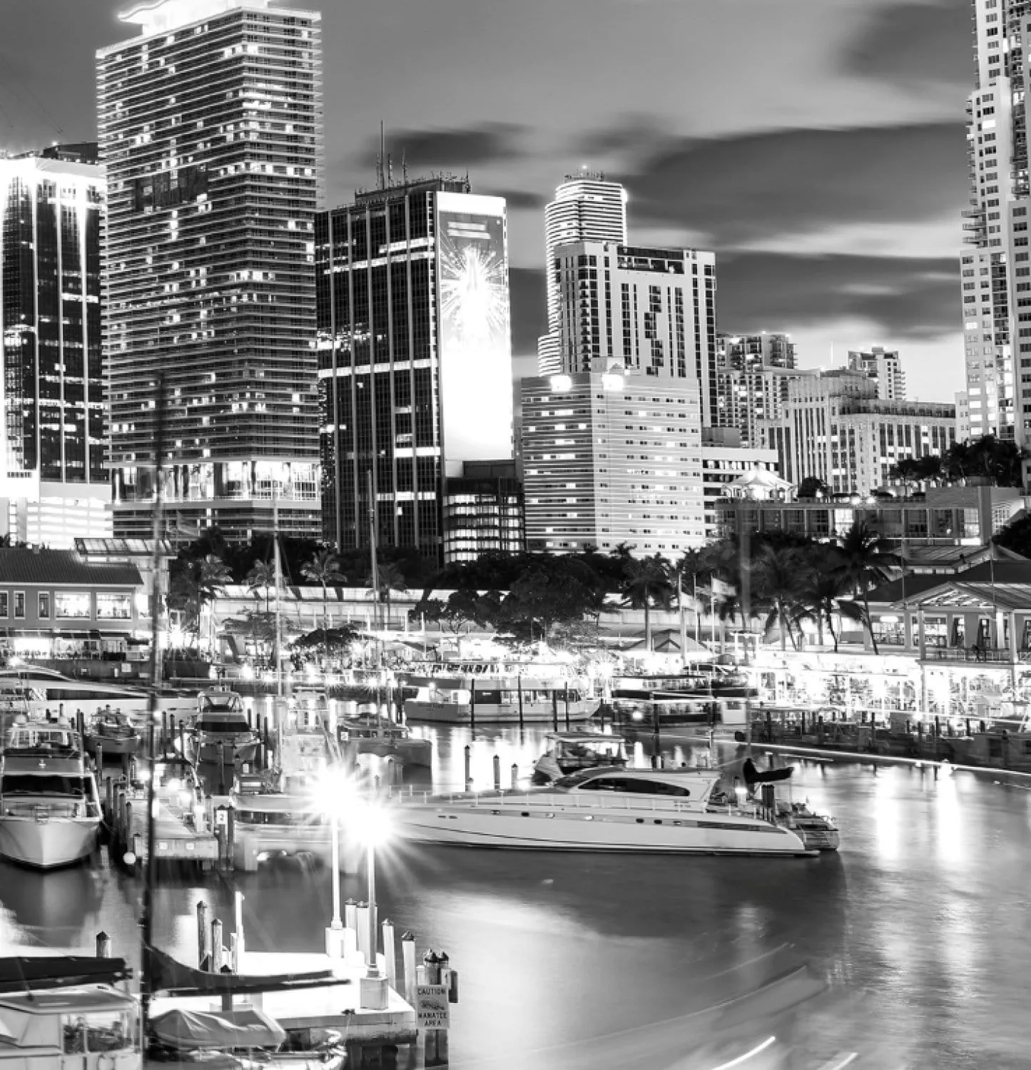 Miami Skyline Black & White Canvas Wall Art