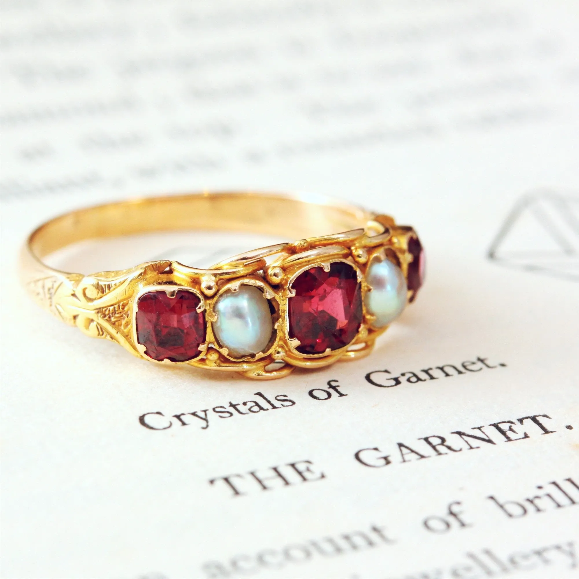 Mid Victorian Garnet & Natural Pearl Ring