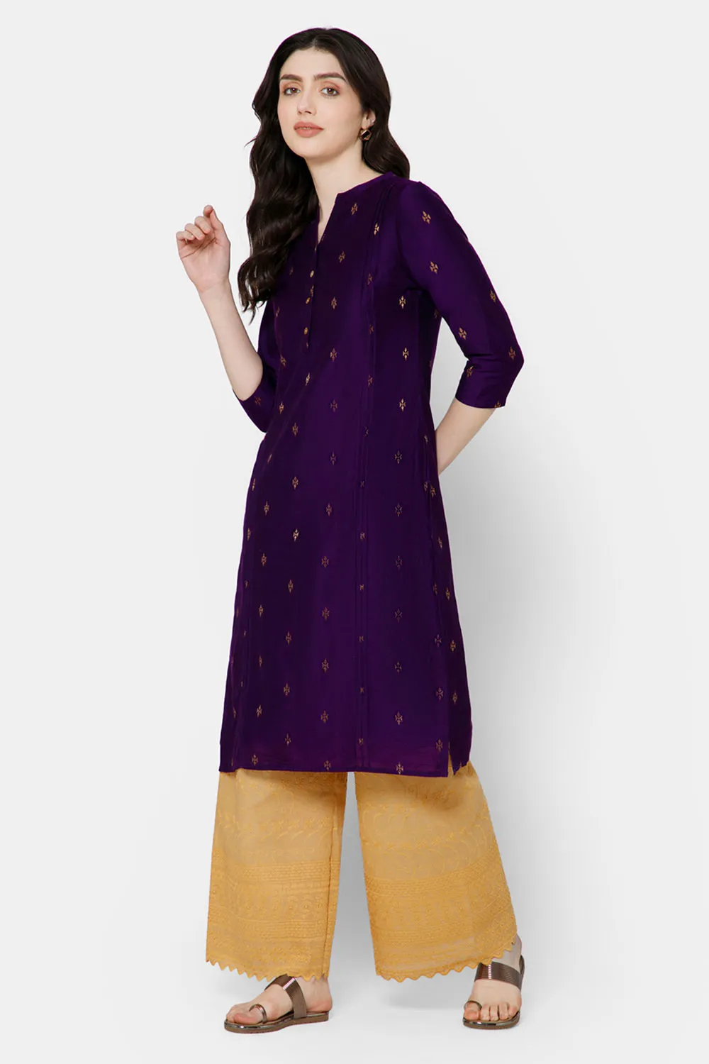 Mythri Women's Straight Ethnic kurta - Purple - KU63