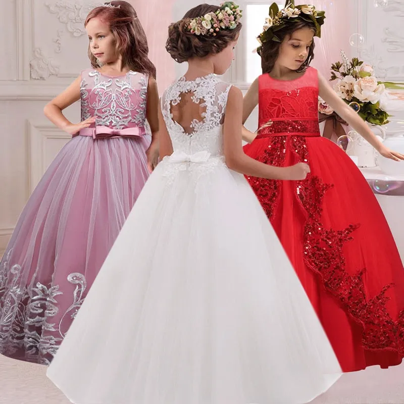 New Girls'Back Hollow Flower Dress Flower Boy High-end Wedding Dress Elegant Girls' Flower-lace Banquet vestidos de fiesta