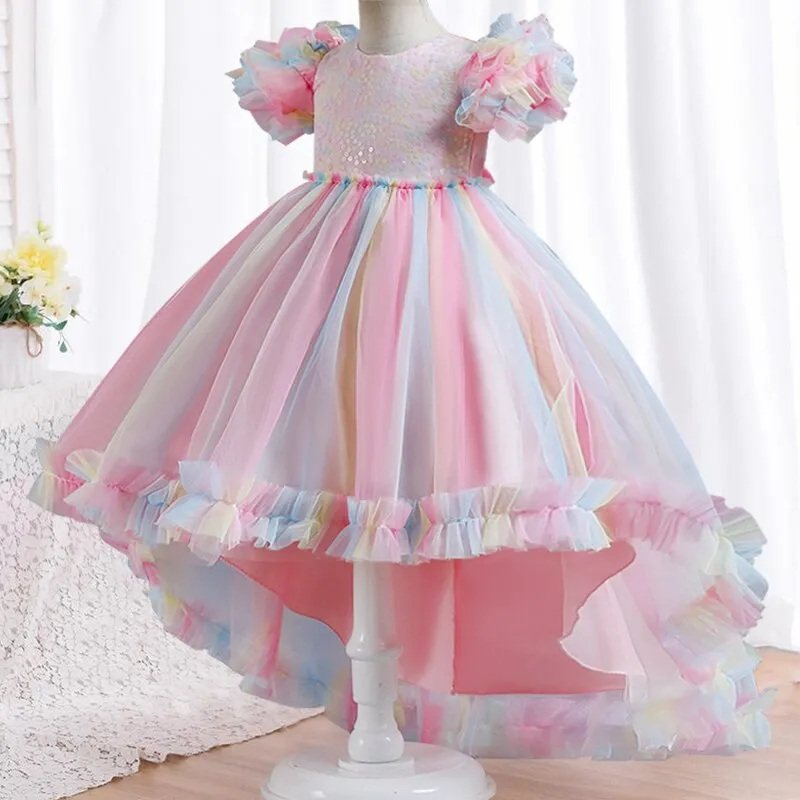 New Summer Girl Princess Wedding Banquet Segment Tail Dress Girl Campus Graduation Party Dance Tail Dress vestidos