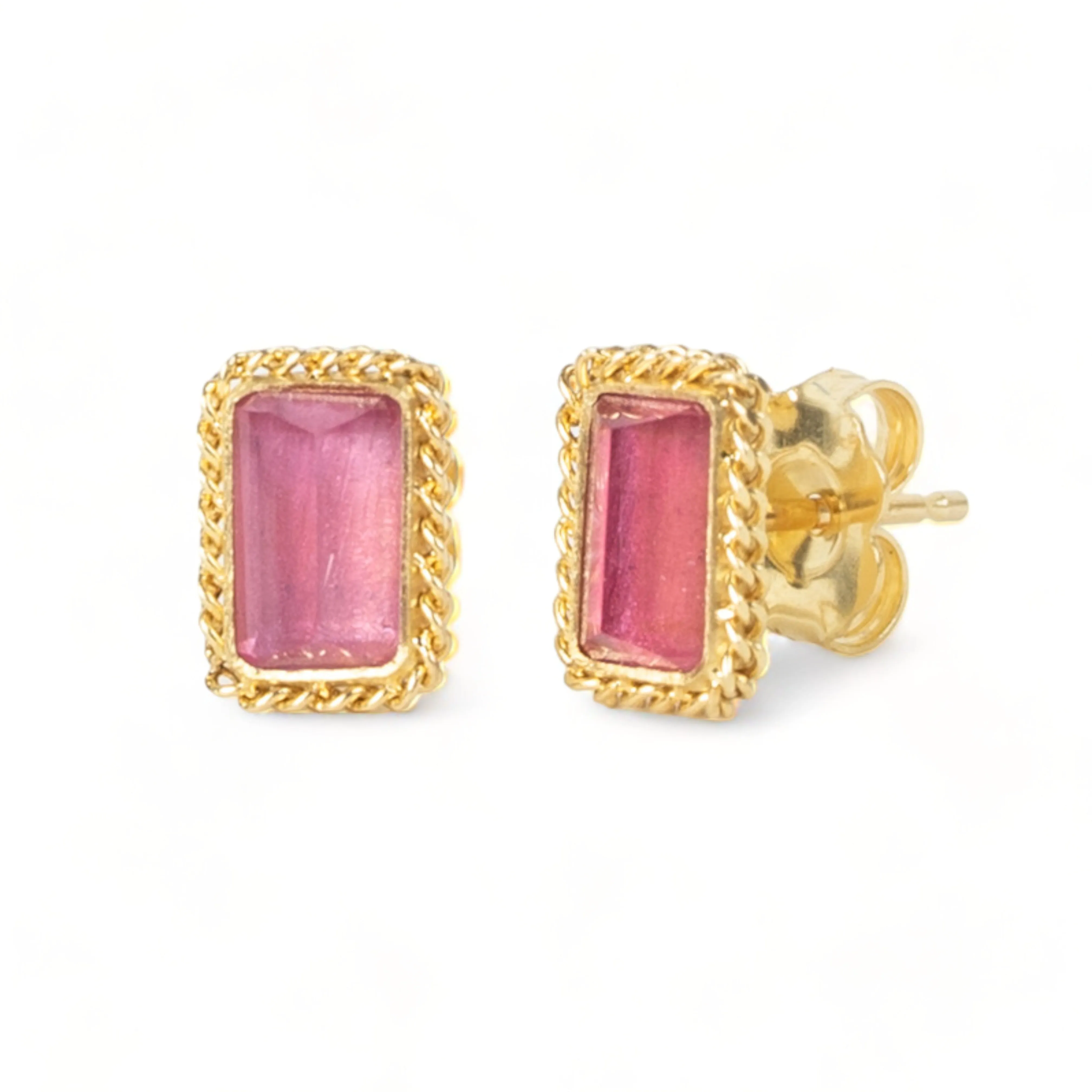 Pink Rectangle Tourmaline Stud Earrings