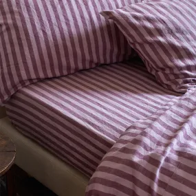 Plum Wine Amberley Stripe Linen Blend Fitted Sheet