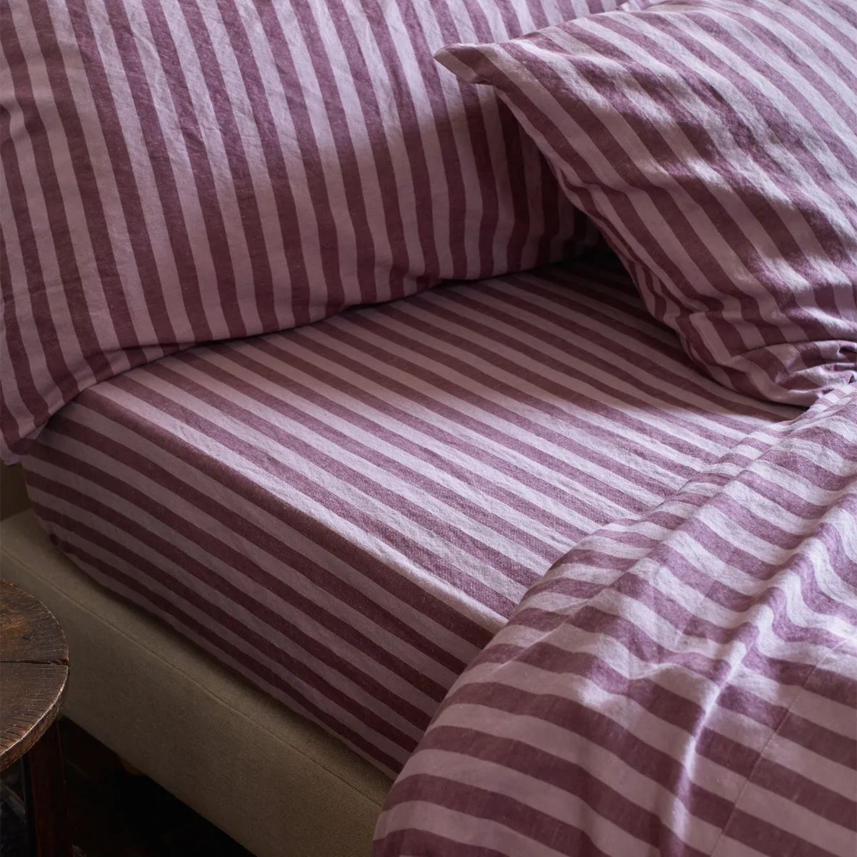 Plum Wine Amberley Stripe Linen Blend Fitted Sheet