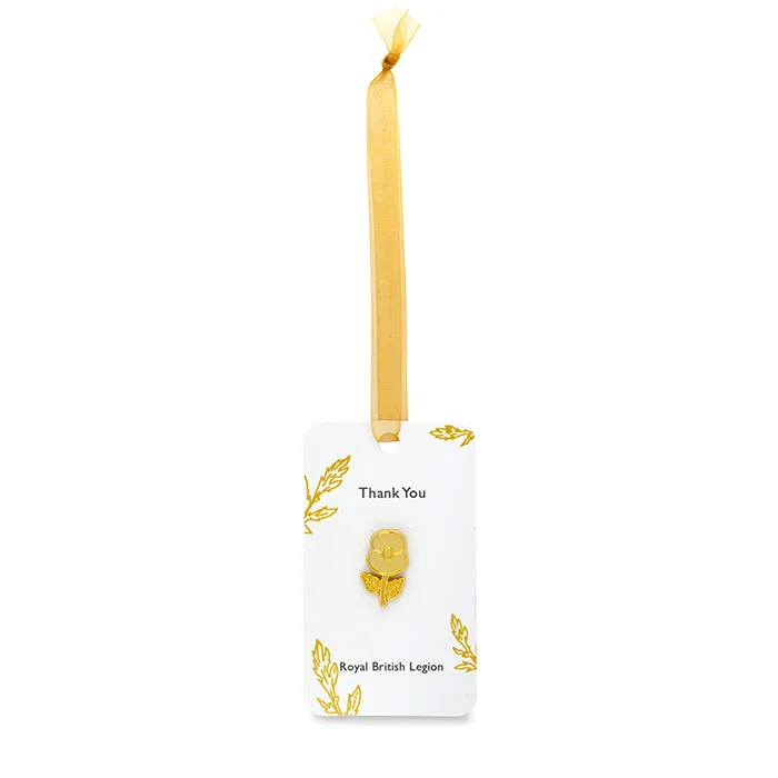 Poppy with Stem Gold Pin Badge Favours - Pack of 10