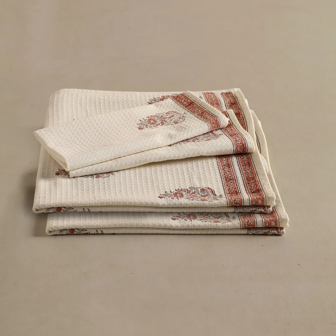 Pure Cotton Hand and Bath Towel Set | Hand Block Printed In Off-White And Peach | Handmade In India