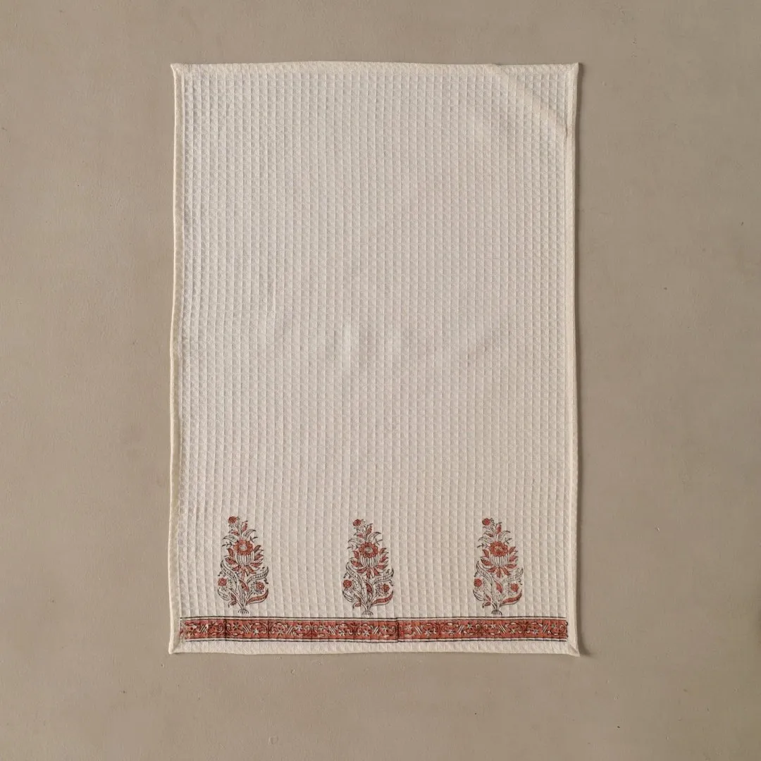 Pure Cotton Hand and Bath Towel Set | Hand Block Printed In Off-White And Peach | Handmade In India