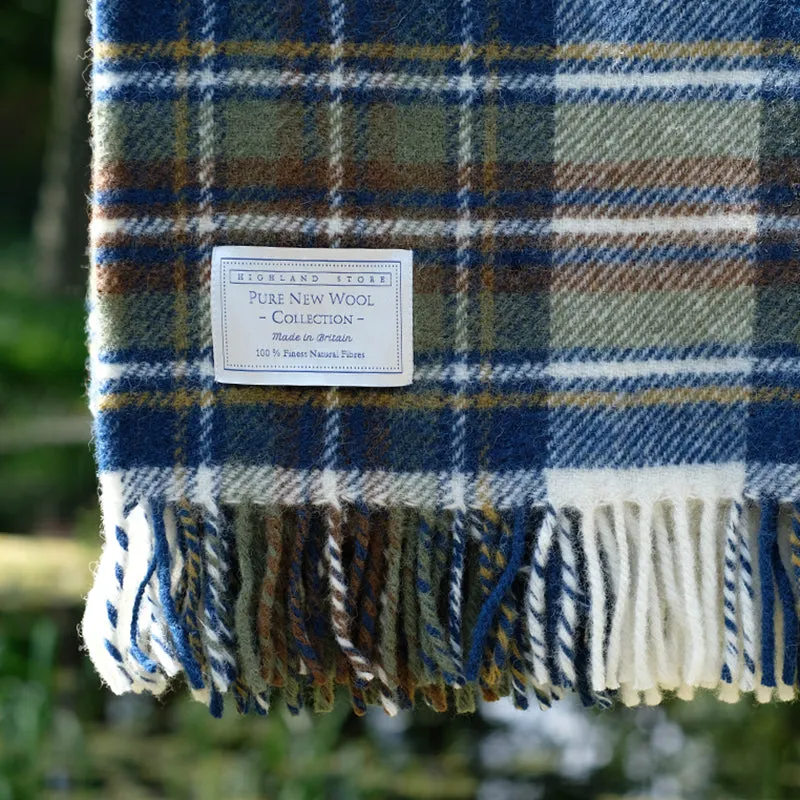 Pure Wool Blanket in Muted Blue Stewart Tartan