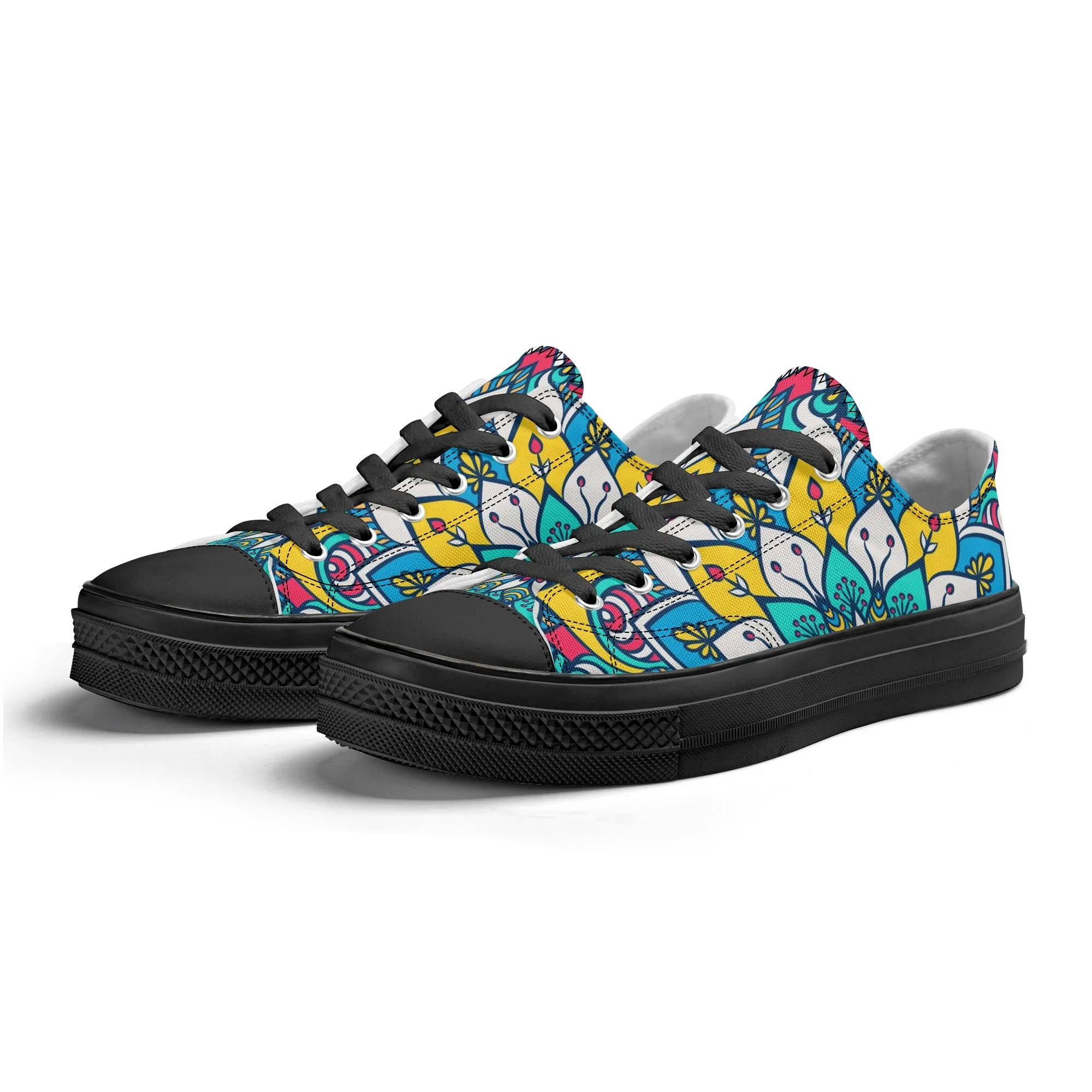 Red, Blue and Yellow Mandala Pattern - Mens Classic Low Top Canvas Shoes for Footwear Lovers