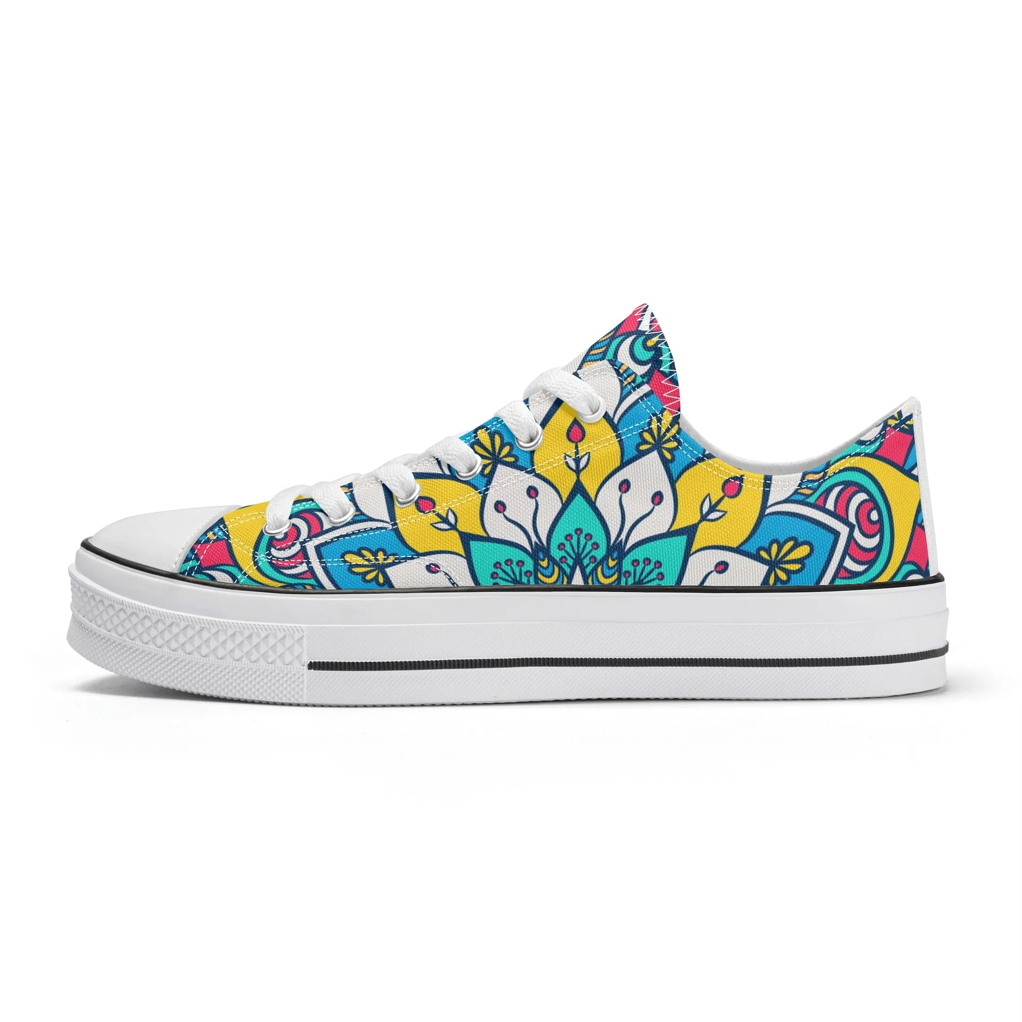 Red, Blue and Yellow Mandala Pattern - Mens Classic Low Top Canvas Shoes for Footwear Lovers