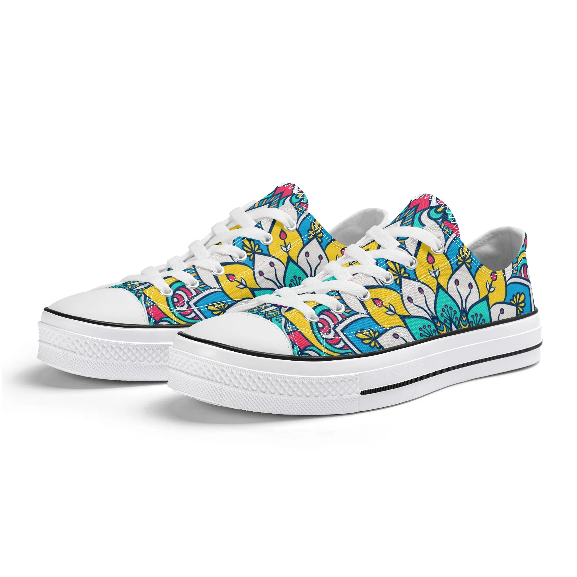 Red, Blue and Yellow Mandala Pattern - Mens Classic Low Top Canvas Shoes for Footwear Lovers