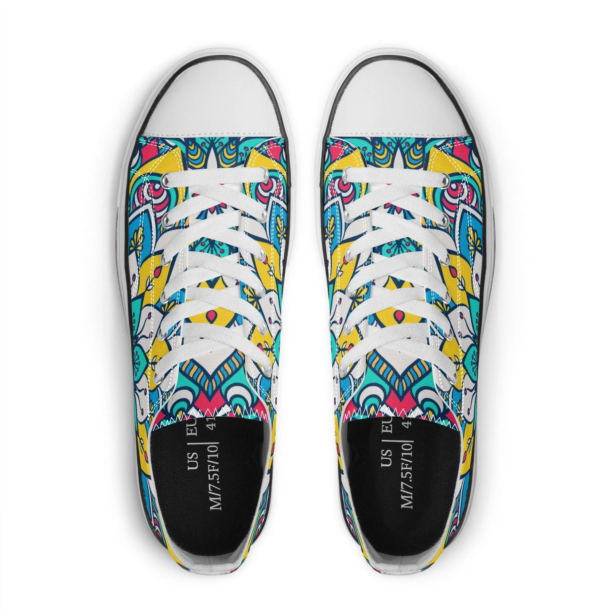 Red, Blue and Yellow Mandala Pattern - Mens Classic Low Top Canvas Shoes for Footwear Lovers