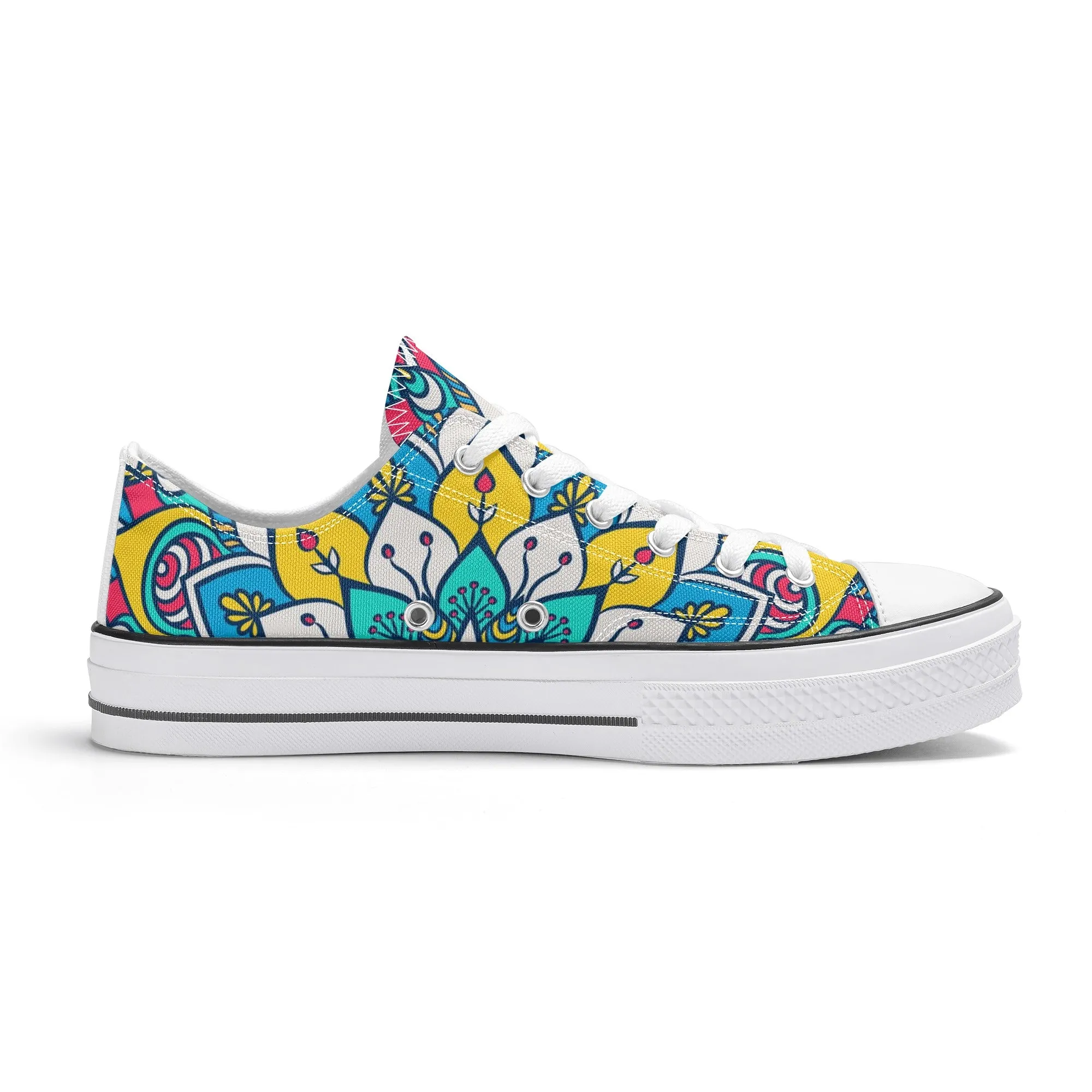 Red, Blue and Yellow Mandala Pattern - Mens Classic Low Top Canvas Shoes for Footwear Lovers