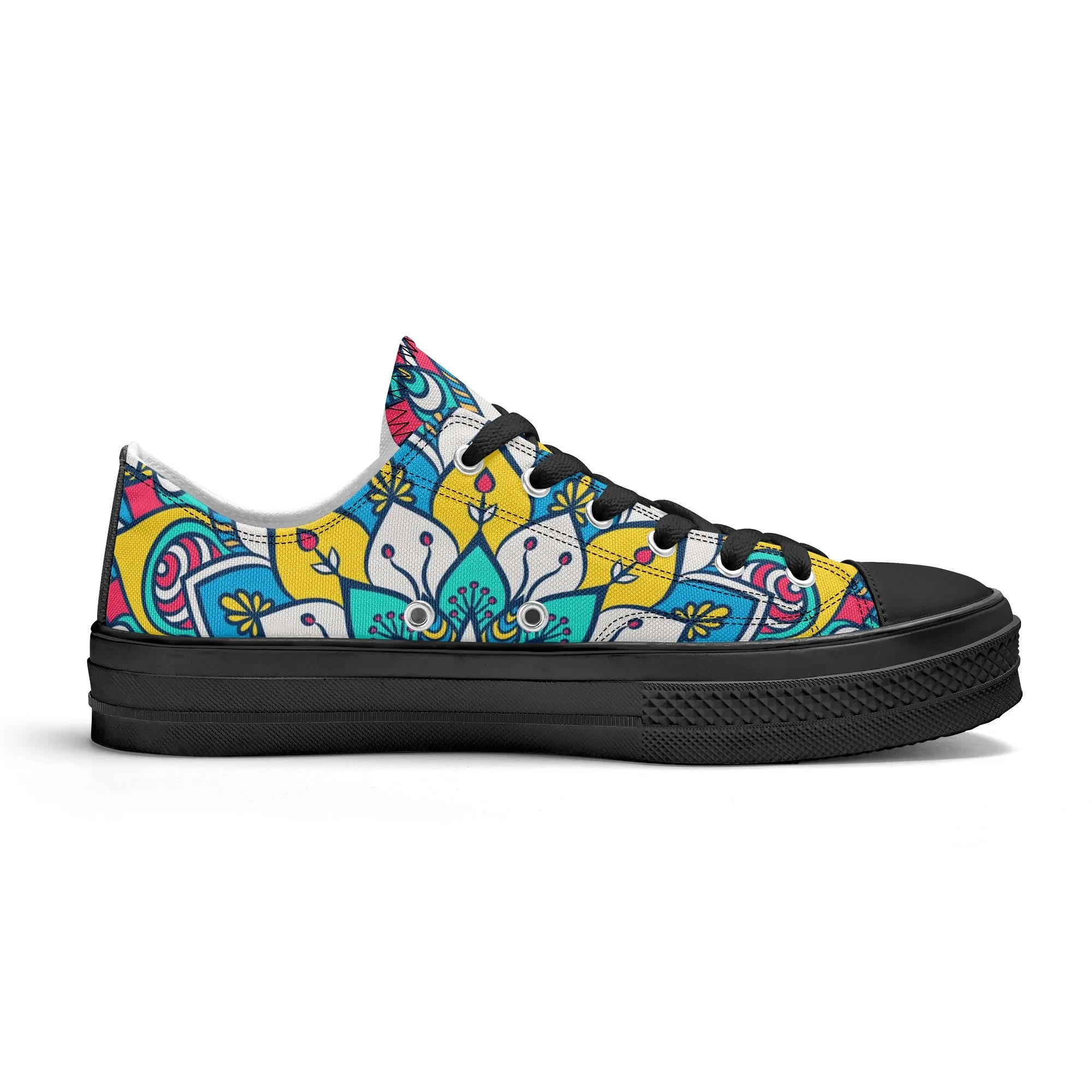 Red, Blue and Yellow Mandala Pattern - Mens Classic Low Top Canvas Shoes for Footwear Lovers