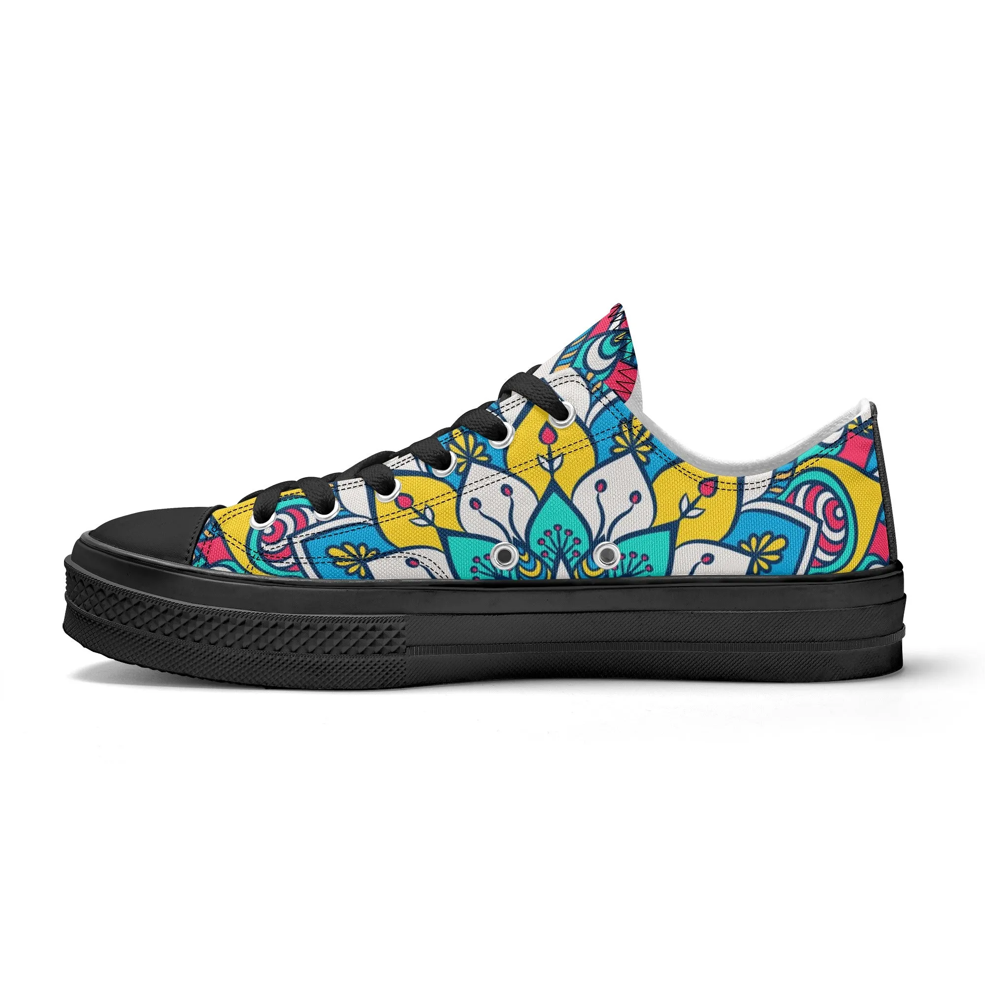 Red, Blue and Yellow Mandala Pattern - Mens Classic Low Top Canvas Shoes for Footwear Lovers