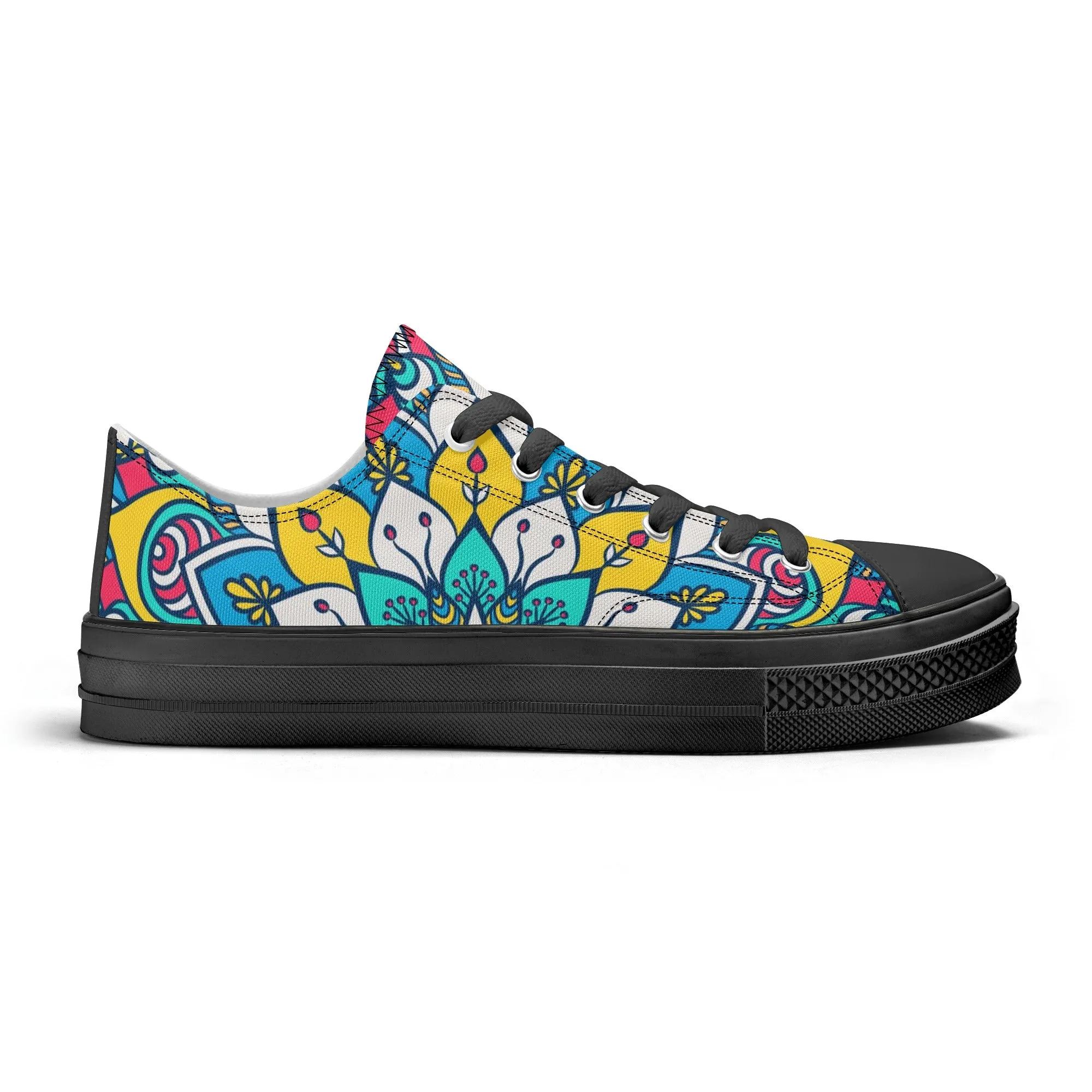 Red, Blue and Yellow Mandala Pattern - Mens Classic Low Top Canvas Shoes for Footwear Lovers