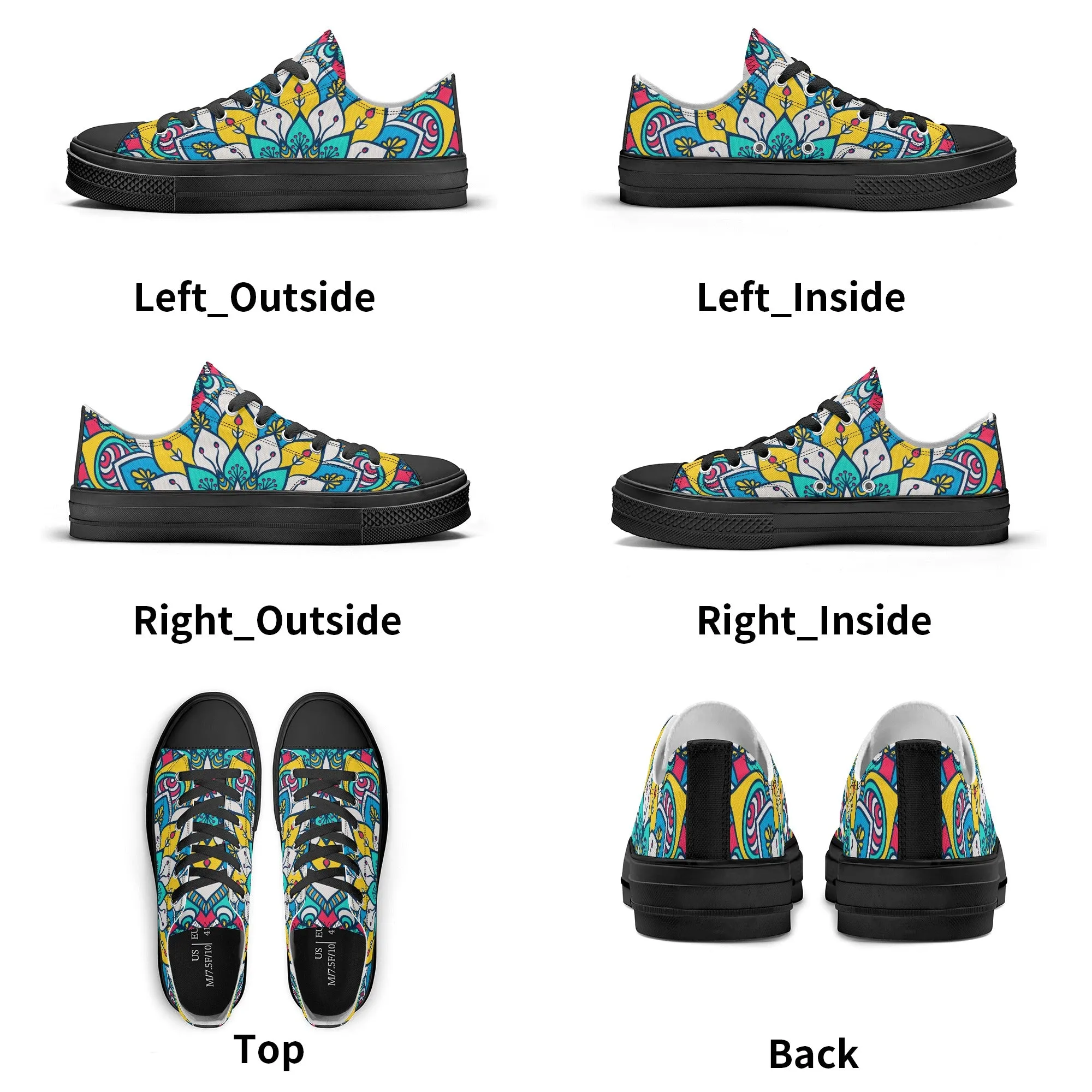 Red, Blue and Yellow Mandala Pattern - Mens Classic Low Top Canvas Shoes for Footwear Lovers