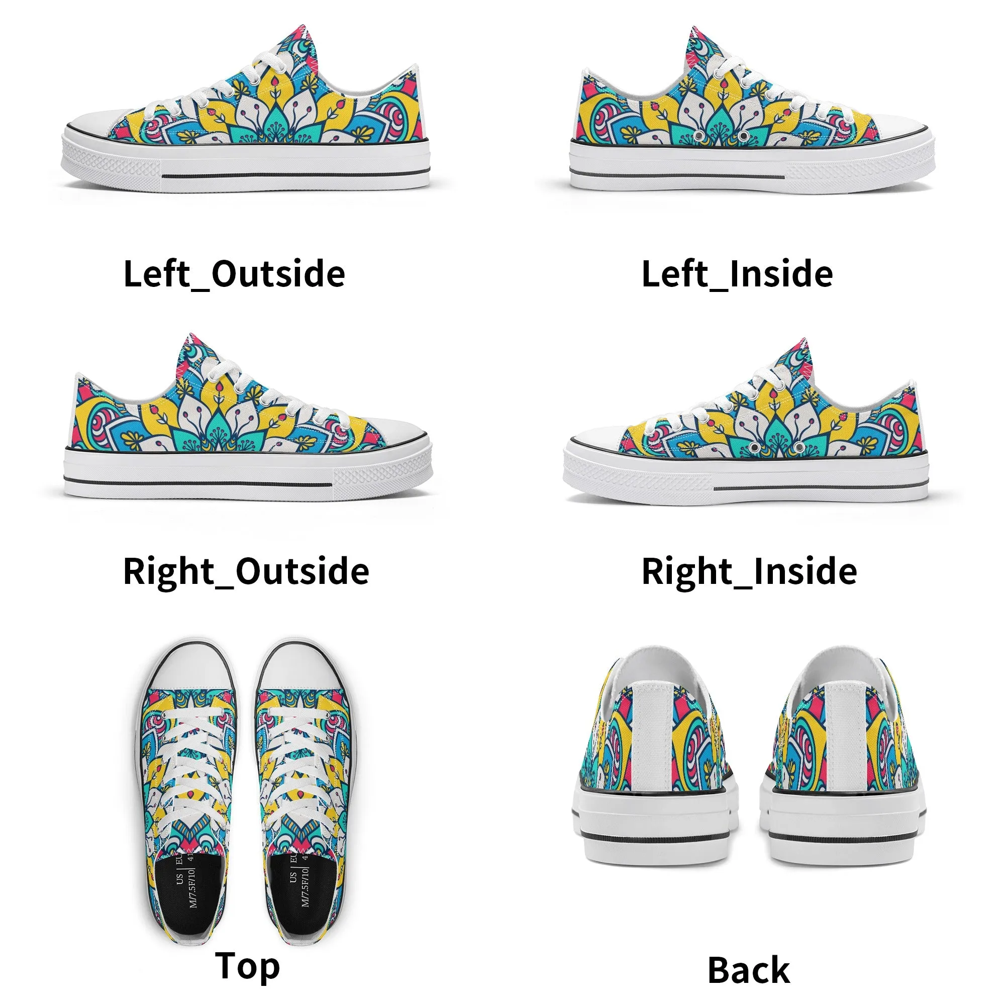 Red, Blue and Yellow Mandala Pattern - Mens Classic Low Top Canvas Shoes for Footwear Lovers