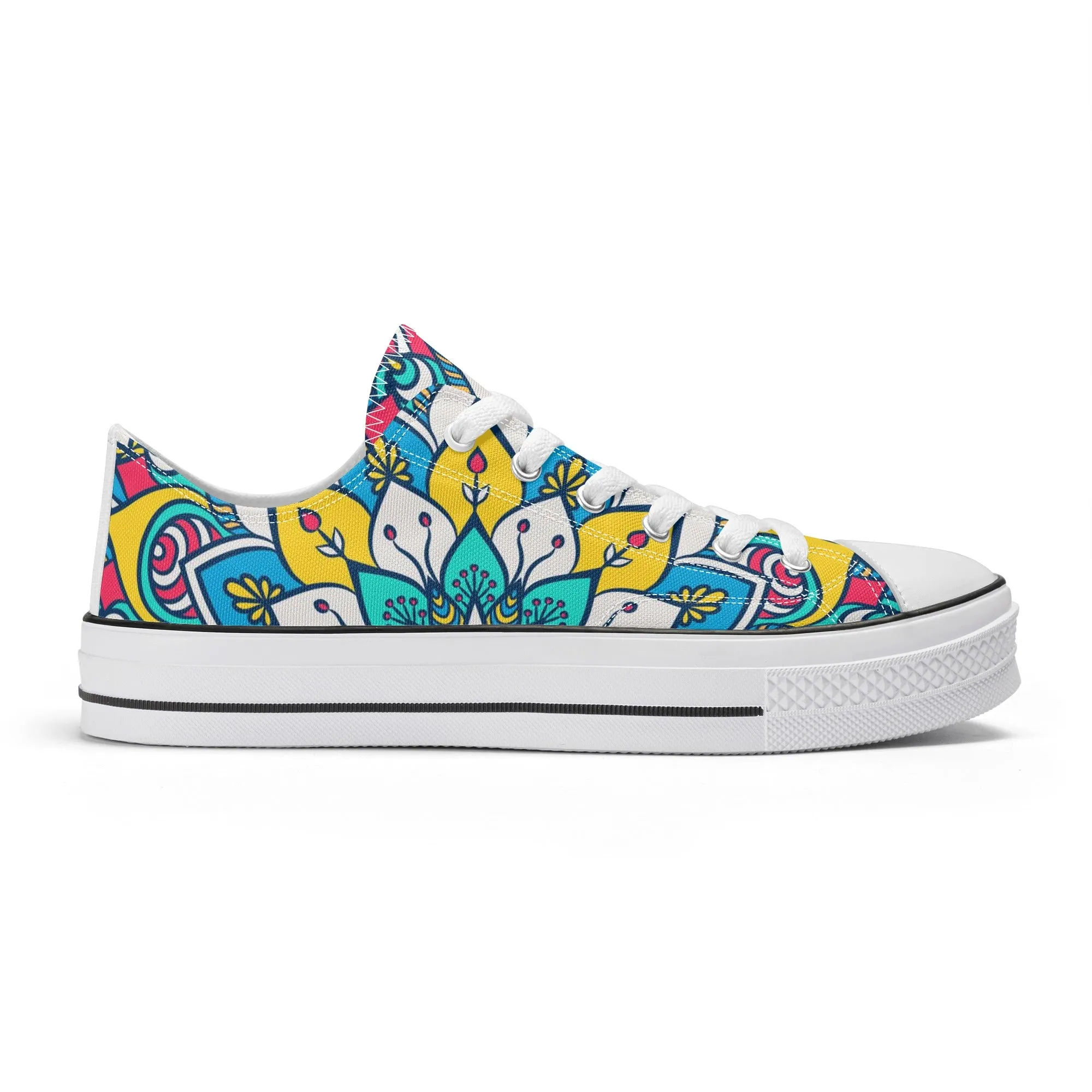 Red, Blue and Yellow Mandala Pattern - Mens Classic Low Top Canvas Shoes for Footwear Lovers