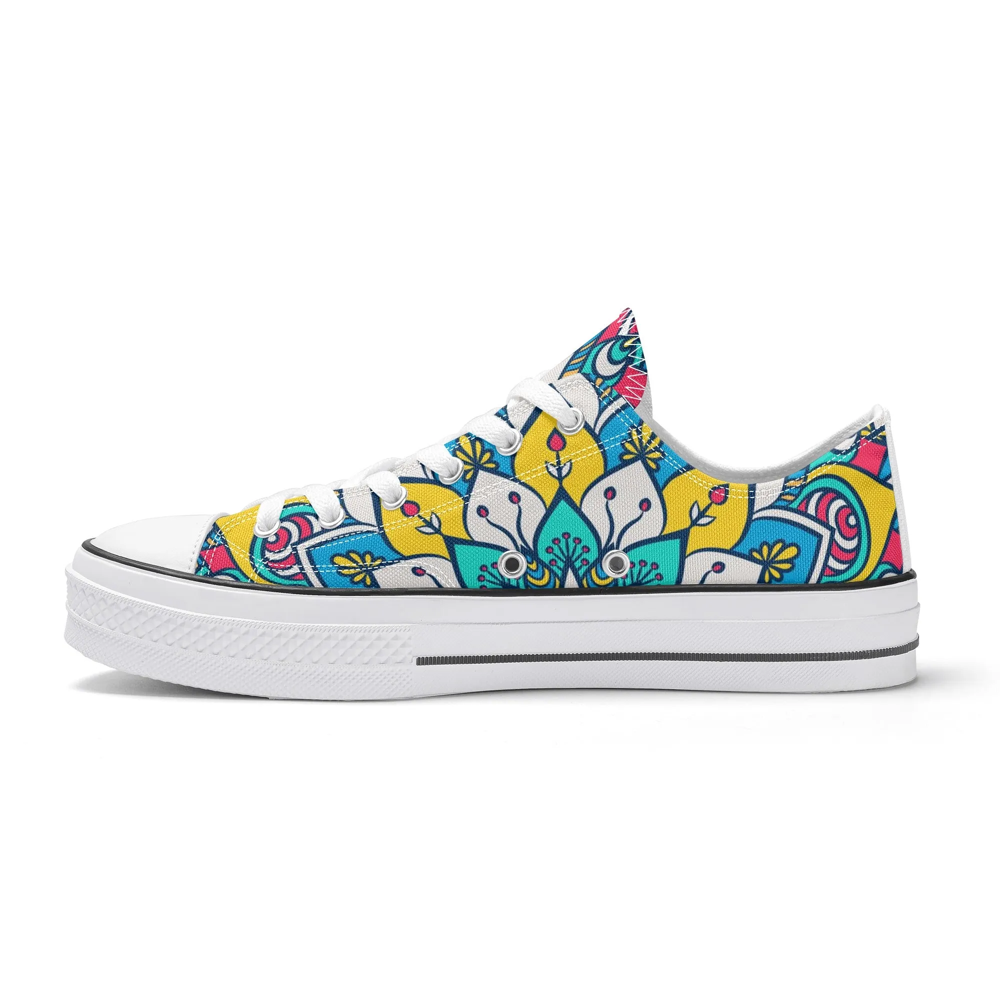 Red, Blue and Yellow Mandala Pattern - Mens Classic Low Top Canvas Shoes for Footwear Lovers