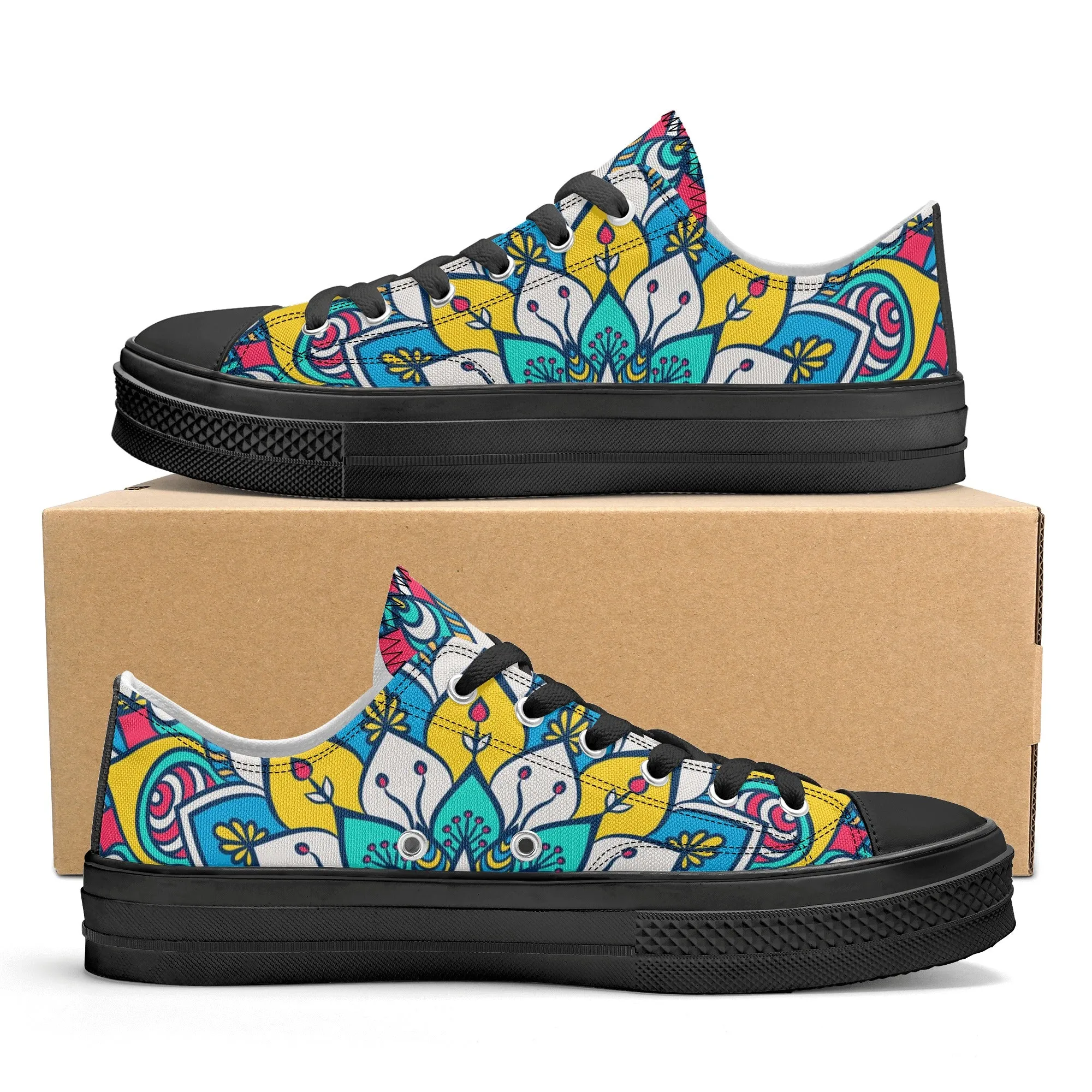 Red, Blue and Yellow Mandala Pattern - Mens Classic Low Top Canvas Shoes for Footwear Lovers