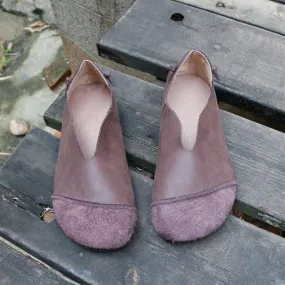 Retro Handmade Soft Leather Flats For Women Round Toe in Apricot/Coffee