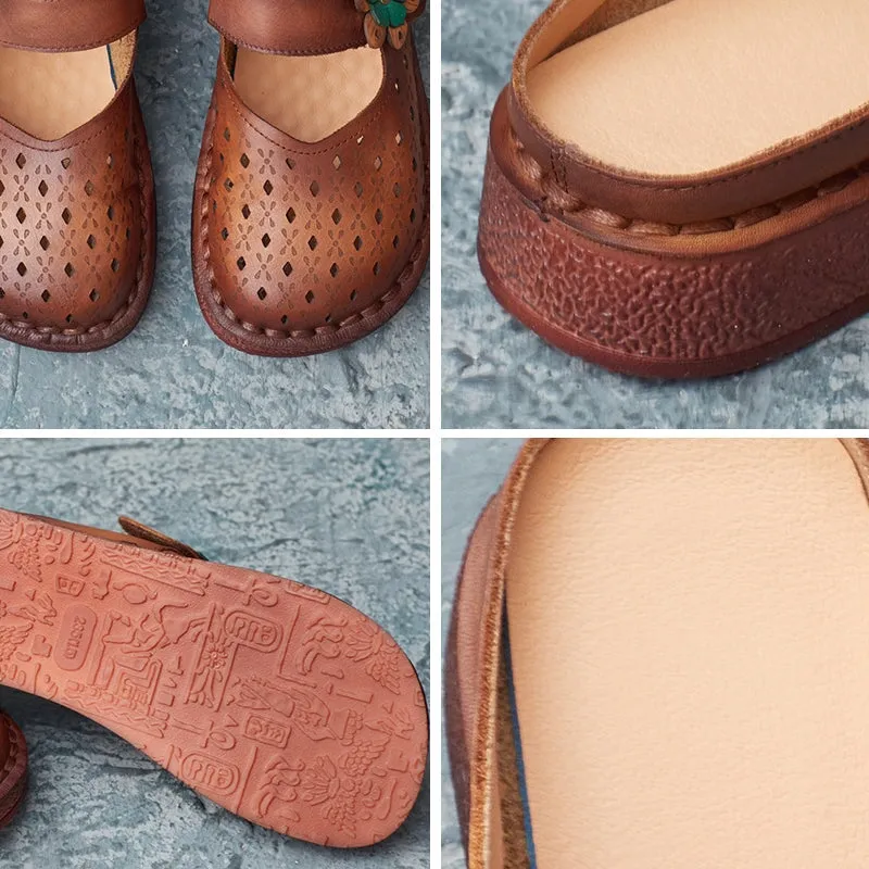 Retro Style Leather Mule Slippers Women Handmade Flats Casual Slip On Shoes in Apricot/Brown