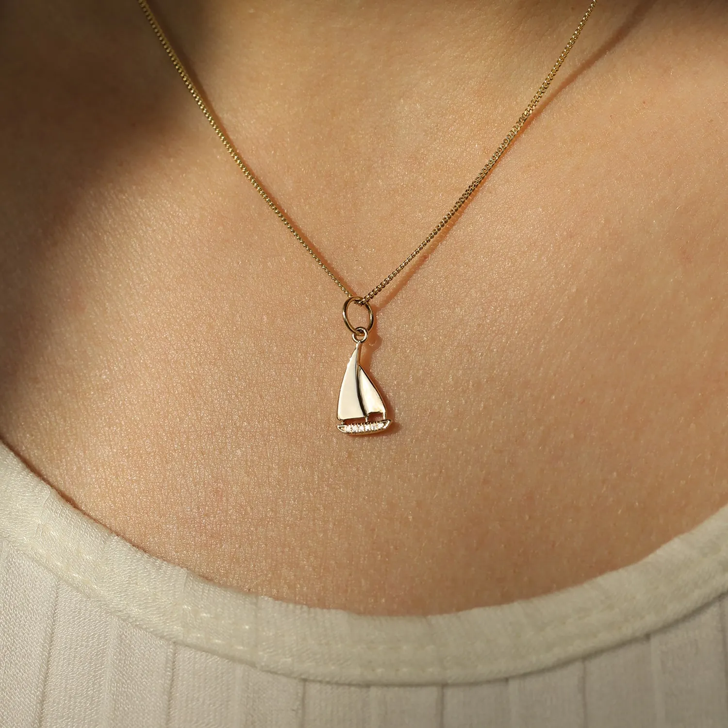 Sailboat Charm | Solid 14K Gold & Diamond