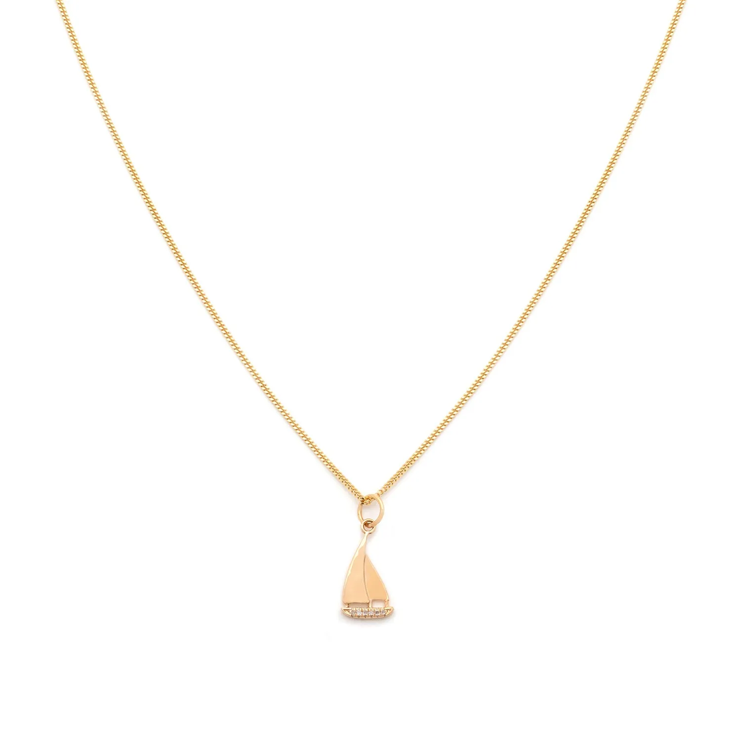 Sailboat Charm | Solid 14K Gold & Diamond