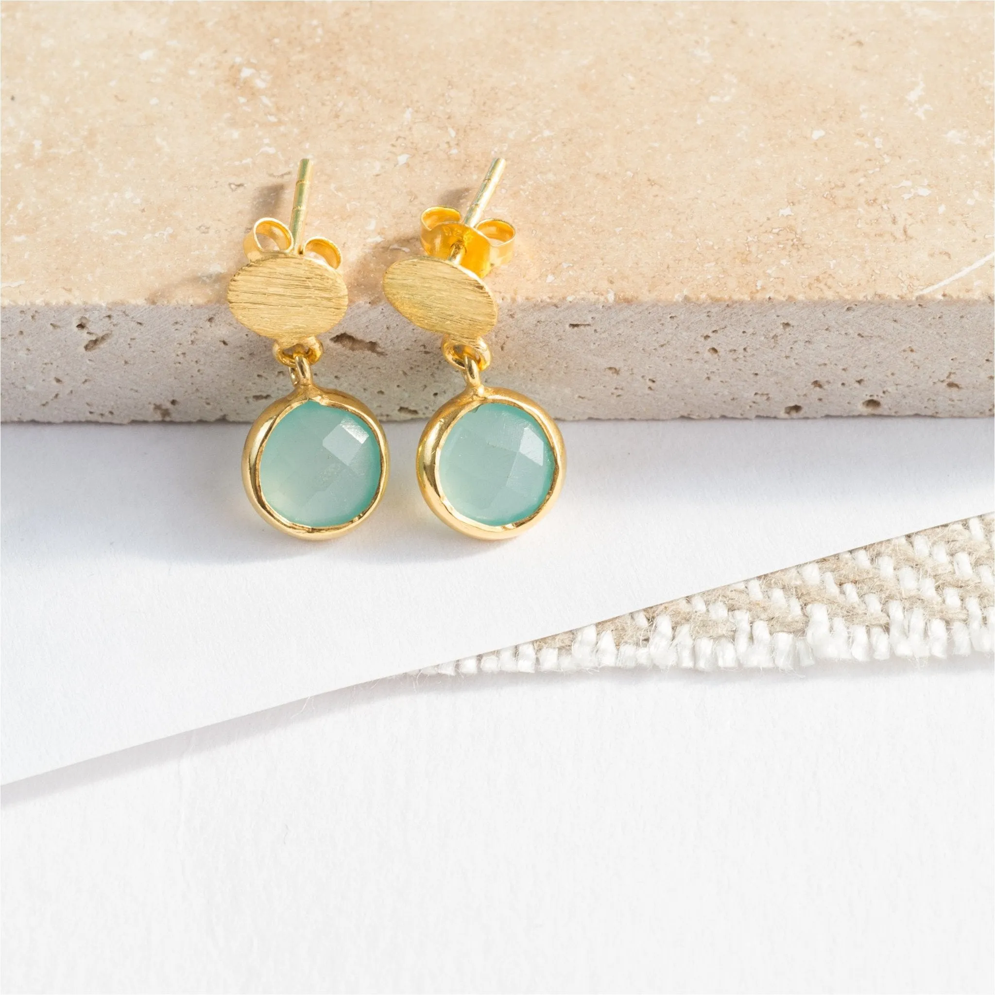 Salina Gold Vermeil Disc & Aqua Onyx Earrings